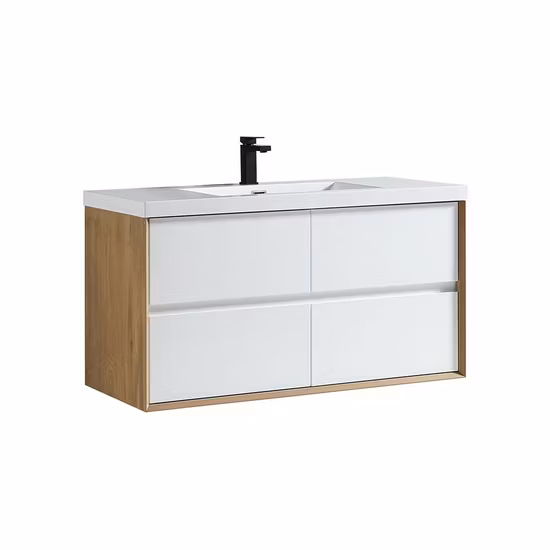 Modern Melamine Plywood Wall Mounted Bathroom Vanity with Mirror Cabinet