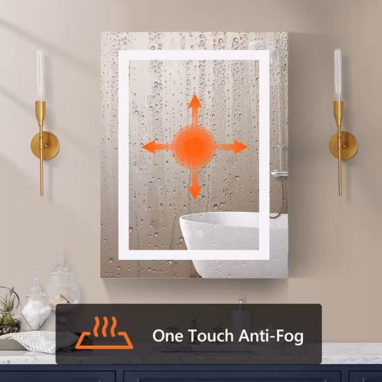 Bathroom Medicine Cabinet with Mirror, 28" X 20" Surface Mount Medicine Cabinet with LED Lights, Lighted Medicine Cabinet with Storage Shelves