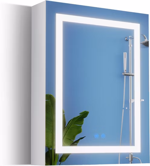 Bathroom Medicine Cabinet with Mirror, 28" X 20" Surface Mount Medicine Cabinet with LED Lights, Lighted Medicine Cabinet with Storage Shelves