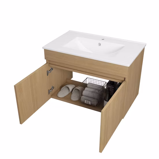 23.6 Inch Wall Mounted Two Cabinet Doors Bathroom Vanity with Ceramic Basin